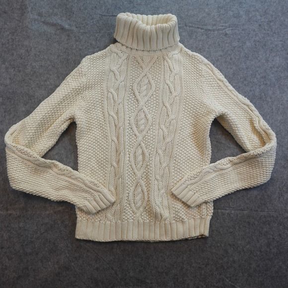 Ralph Lauren Sweaters - Ralph Lauren Sweater Women Medium Cream Cable Knit Cotton Turtleneck Fisherman